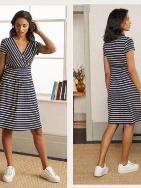 Boden Navy and White Striped Midi Dress